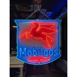 Original Porcelain Mobilgas Shield Sign w/Neon  52 IN W x 54 IN H 